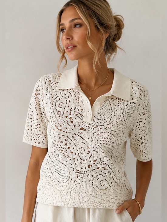 & Other Stories Tops - & Other Stories Crochet Paisley Polo NWT size small